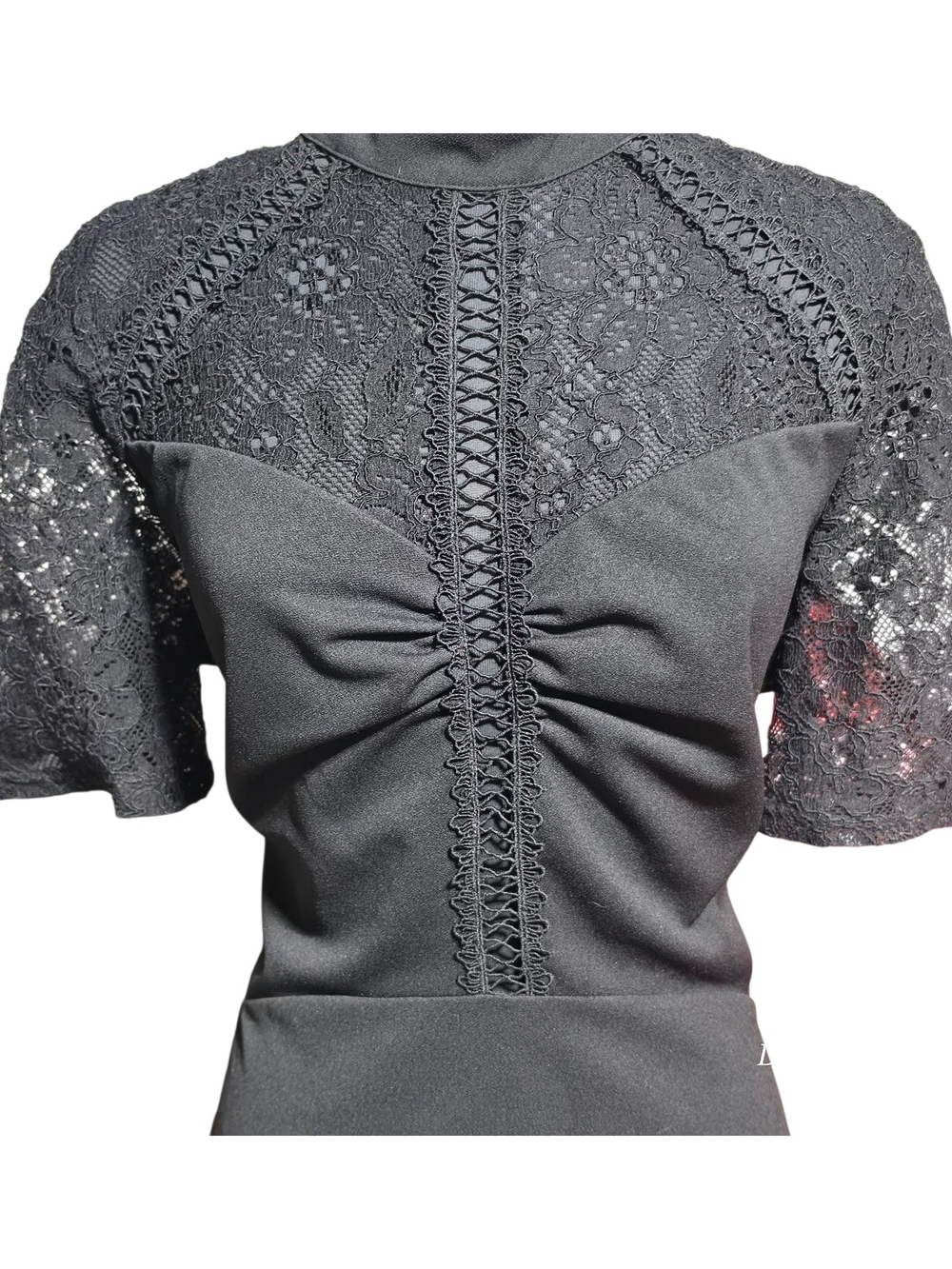 ASOS Black Lace-Panel High Neck Mini Dress NWOT Size 16 image 2